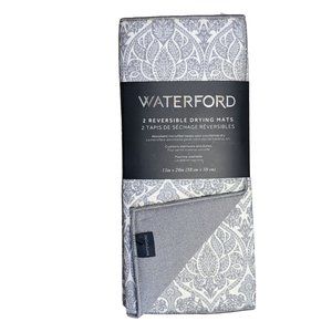 Waterford Baroque Style Gray White Dish Drying Mats 2-Pc Polyester 15 x 20-inch